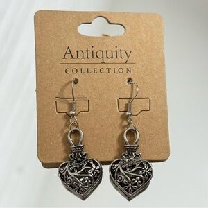 Antiquity Collection Ornate Heart Filigree Dangle Earrings